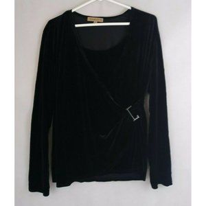 Notations Women's Black Velvet Blouse With Buckle Accent Size XL